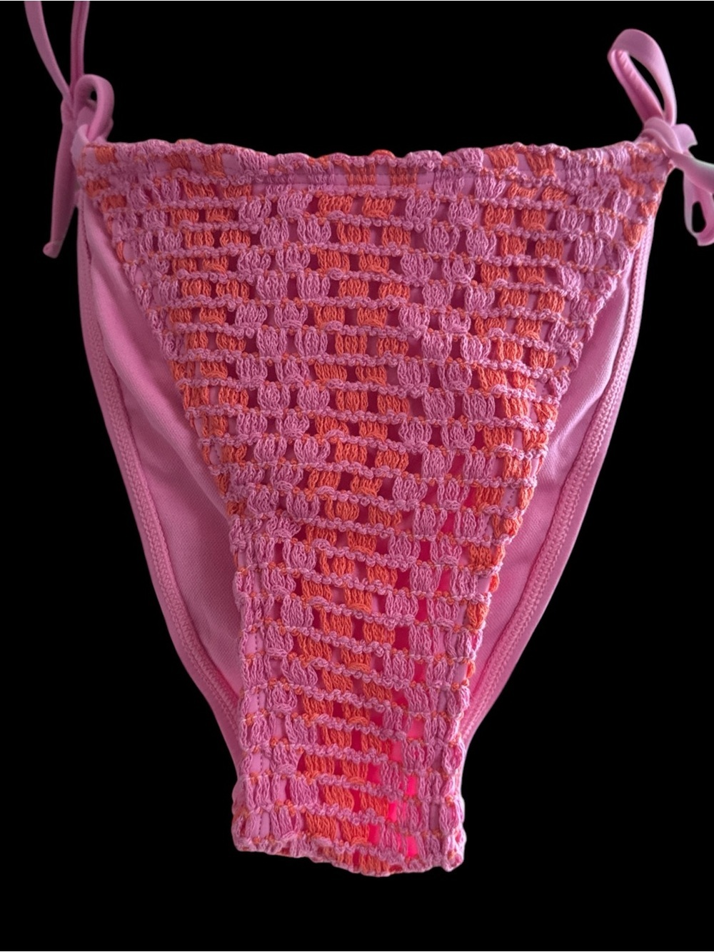 wWild fable Pink Crochet Tie-Side Bikini Bottom with Coral Accent. Sz 4-6